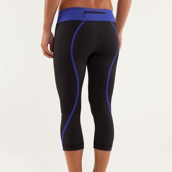 Lululemon Track Time Crop Blk Tonka Stripe Pigment Blue - Picture 1 of 7